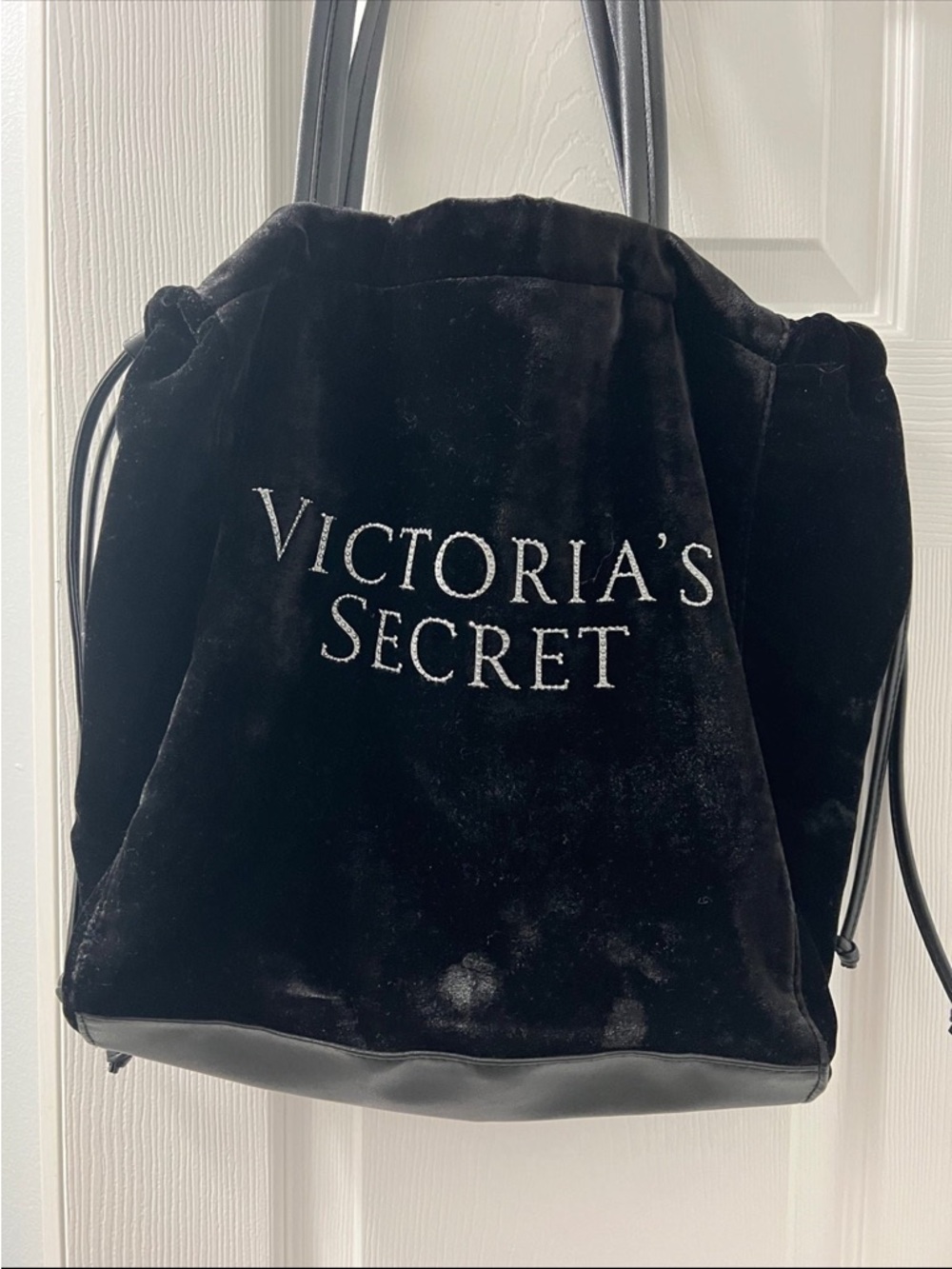 Victoria's Secret Black Velvet Drawstring Shoulder Bag/Limited Edition